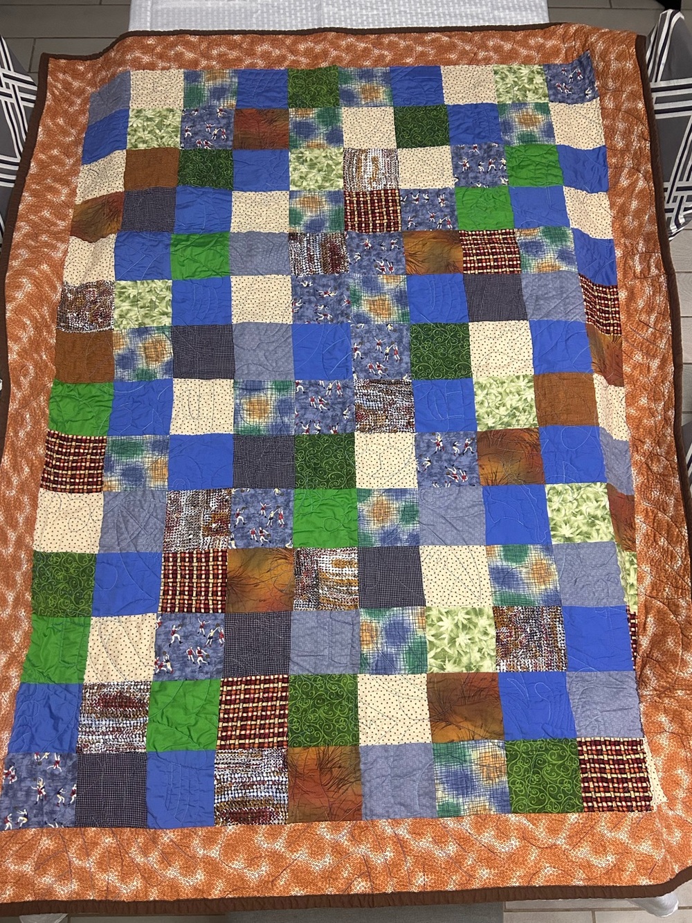 Handmade Quilt Blanket Sports Brown Green basketball soccer volleyball baby boy
